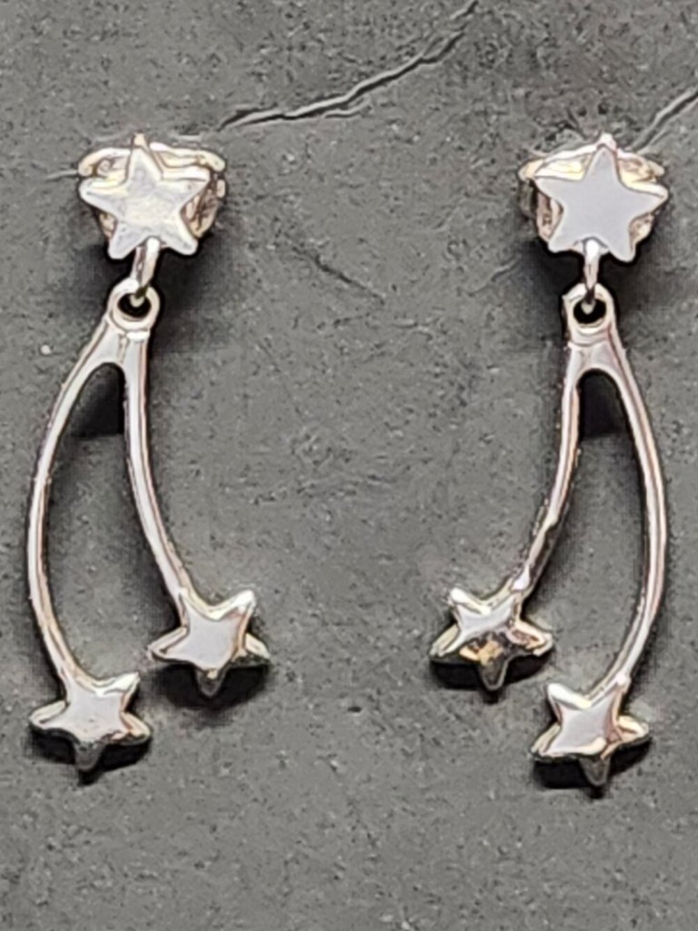 Silver Tone Celestial Star Drop Dangle Earrings